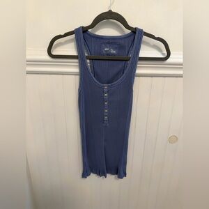 aerie Ribbed Henley Tank Top - Deep Blue